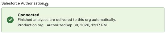 Salesforce Authorization status in ClearStaq Analyzer Settings showing Connected